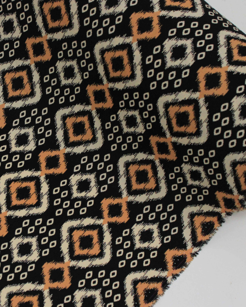 Tecido Viscose Estampa Geométrica Bege, Argila e Preto
