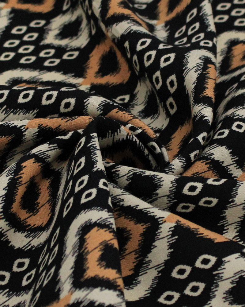 Tecido Viscose Estampa Geométrica Bege, Argila e Preto