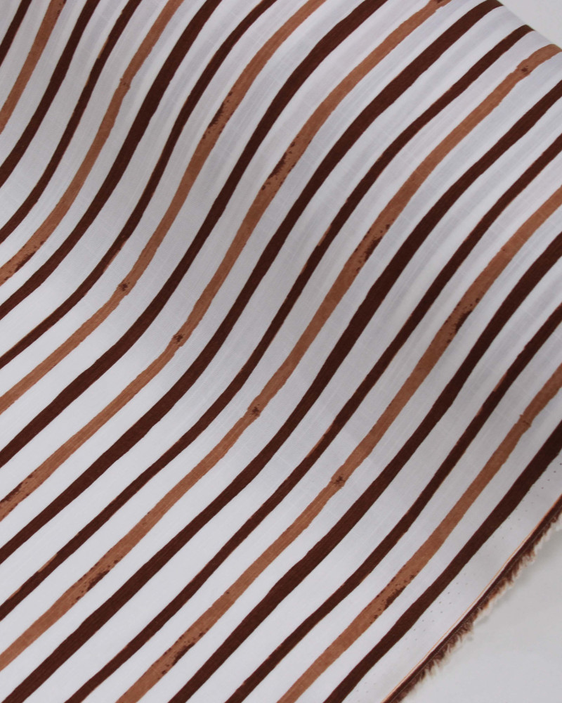 Tecido Viscose Texturizada Listras Tons de Marrom e Branco