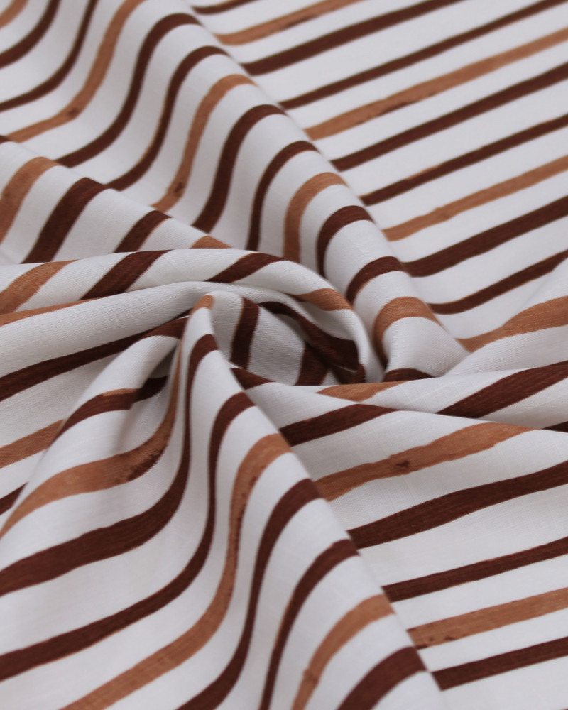 Tecido Viscose Texturizada Listras Tons de Marrom e Branco