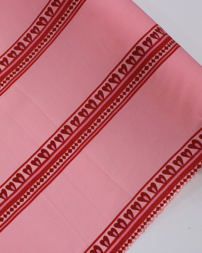 Tecido Viscose Premium Listras Estampadas Vermelho e Tons de Rosa