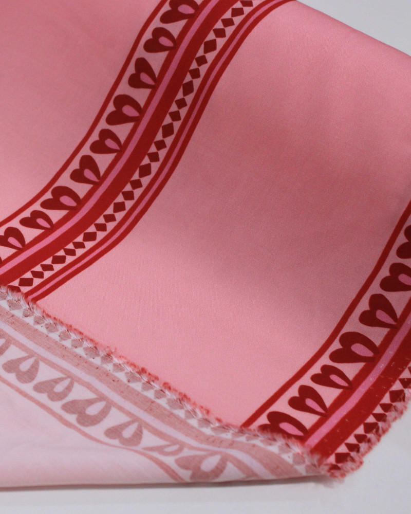 Tecido Viscose Premium Listras Estampadas Vermelho e Tons de Rosa