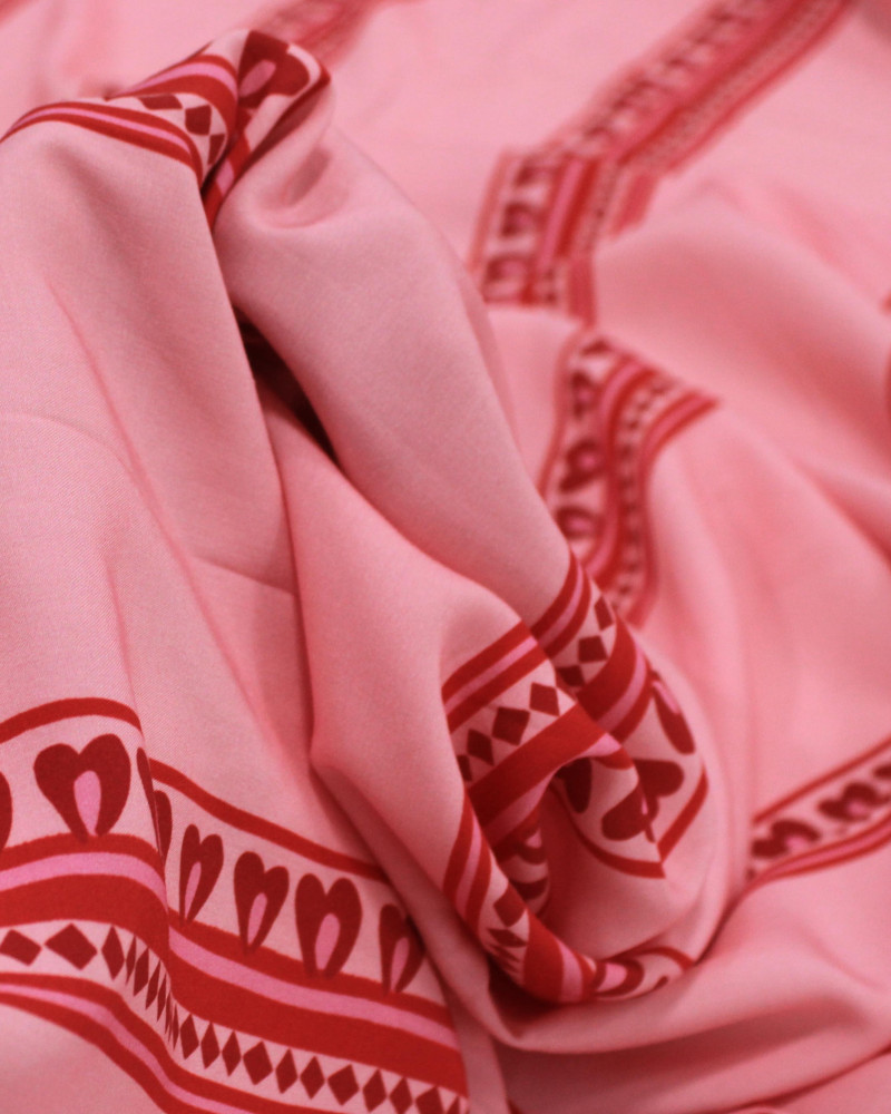 Tecido Viscose Premium Listras Estampadas Vermelho e Tons de Rosa
