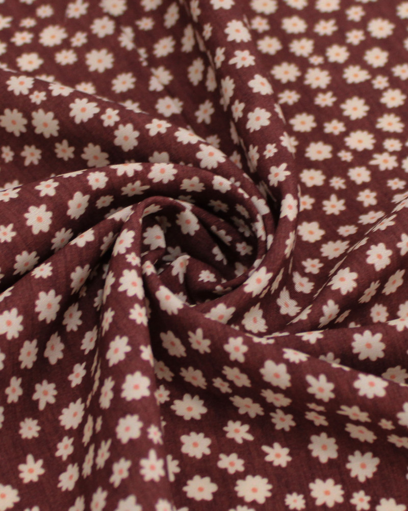 Tecido Viscose Premium Micro Flores Irregulares Amarelo, Branco e Marrom