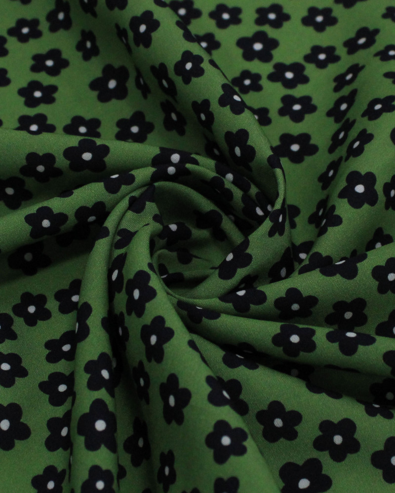 Tecido Viscose Premium Tapete Floral Branco, Preto e Verde