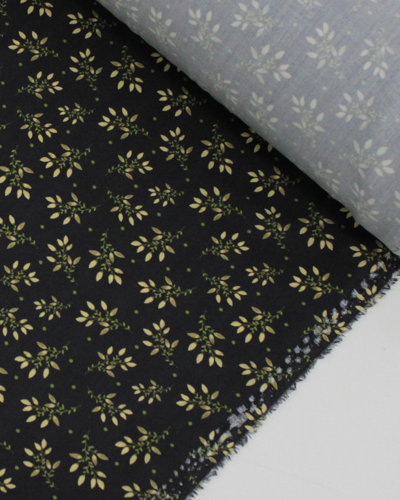 Tecido Viscose Premium Ramos e Micro Poá Tons de Amarelo, Verde e Preto