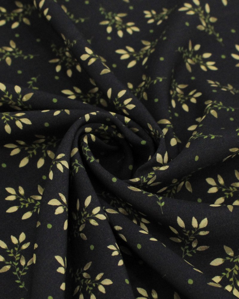 Tecido Viscose Premium Ramos e Micro Poá Tons de Amarelo, Verde e Preto