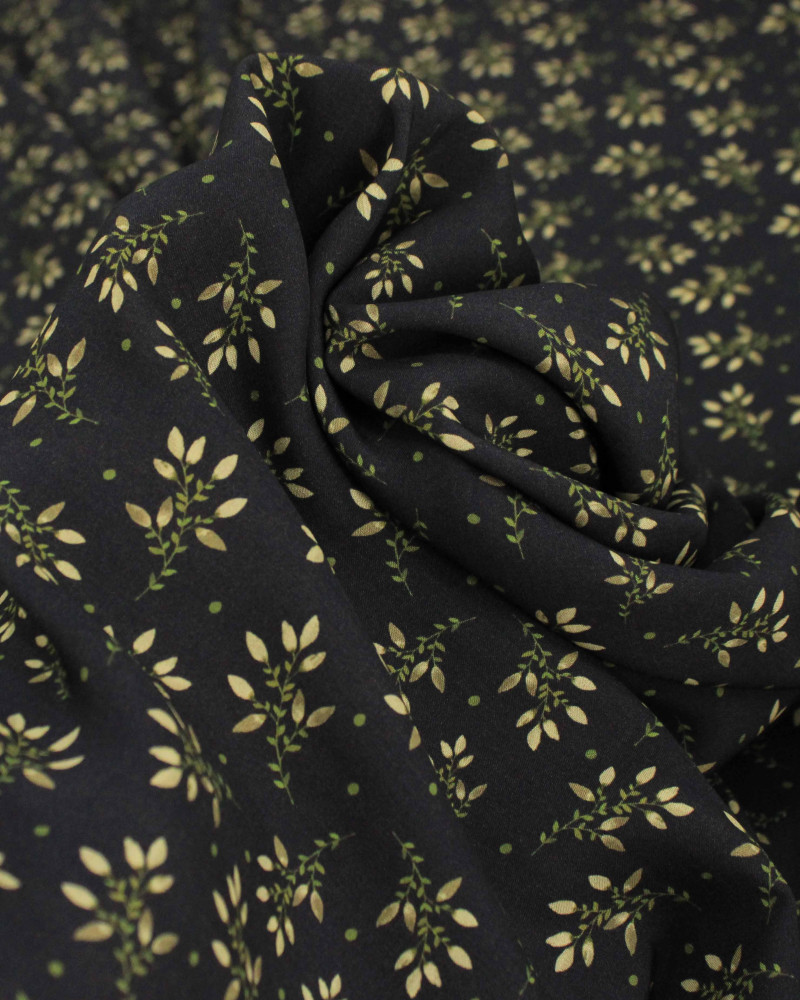 Tecido Viscose Premium Ramos e Micro Poá Tons de Amarelo, Verde e Preto