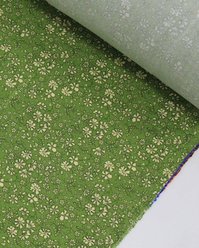 Tecido Viscose Premium Micro Ramos Florais Amarelo Requinte e Verde