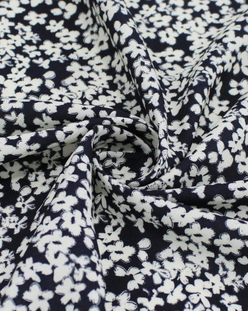 Tecido Viscose Premium Campo Floral Abstrato Creme e Preto