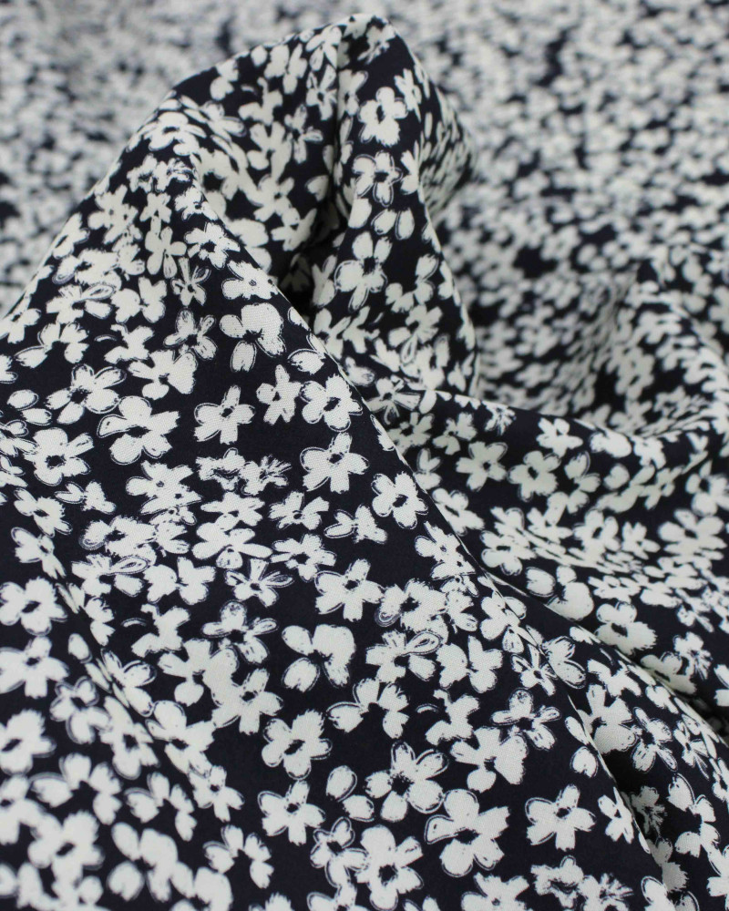 Tecido Viscose Premium Campo Floral Abstrato Creme e Preto