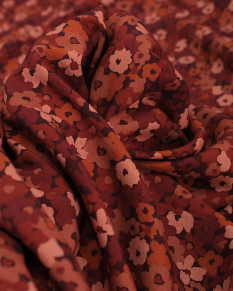 Tecido Viscose Premium Campo Floral Abstrato Tons Terrosos