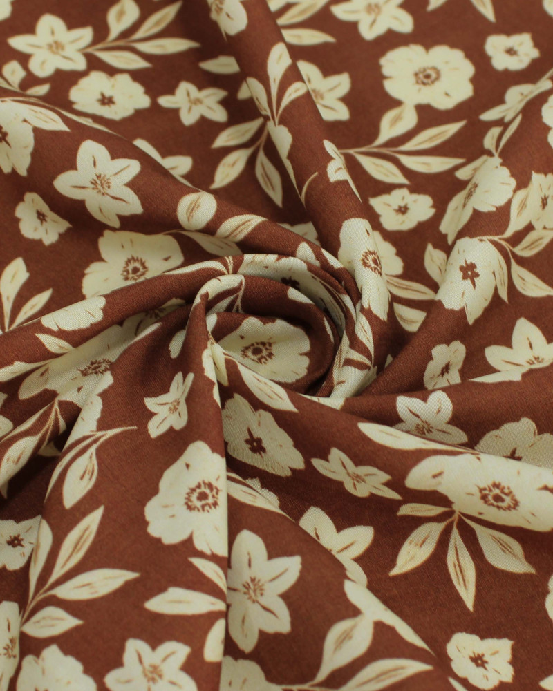 Tecido Viscose Premium Ramos Florais Creme e Marrom
