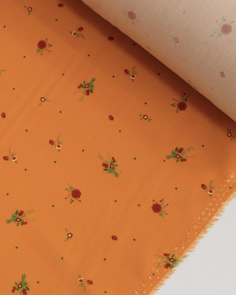 Tecido Viscose Premium Micro Ramos e Micro Poá Colorido e Laranja
