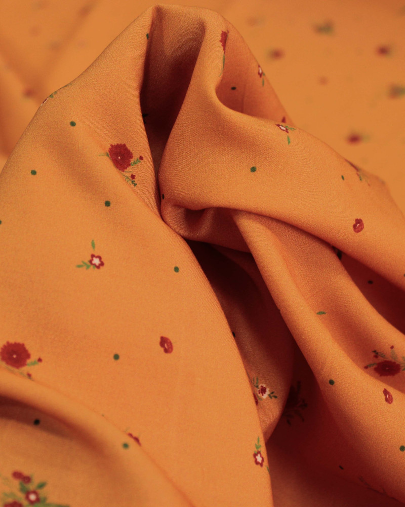 Tecido Viscose Premium Micro Ramos e Micro Poá Colorido e Laranja