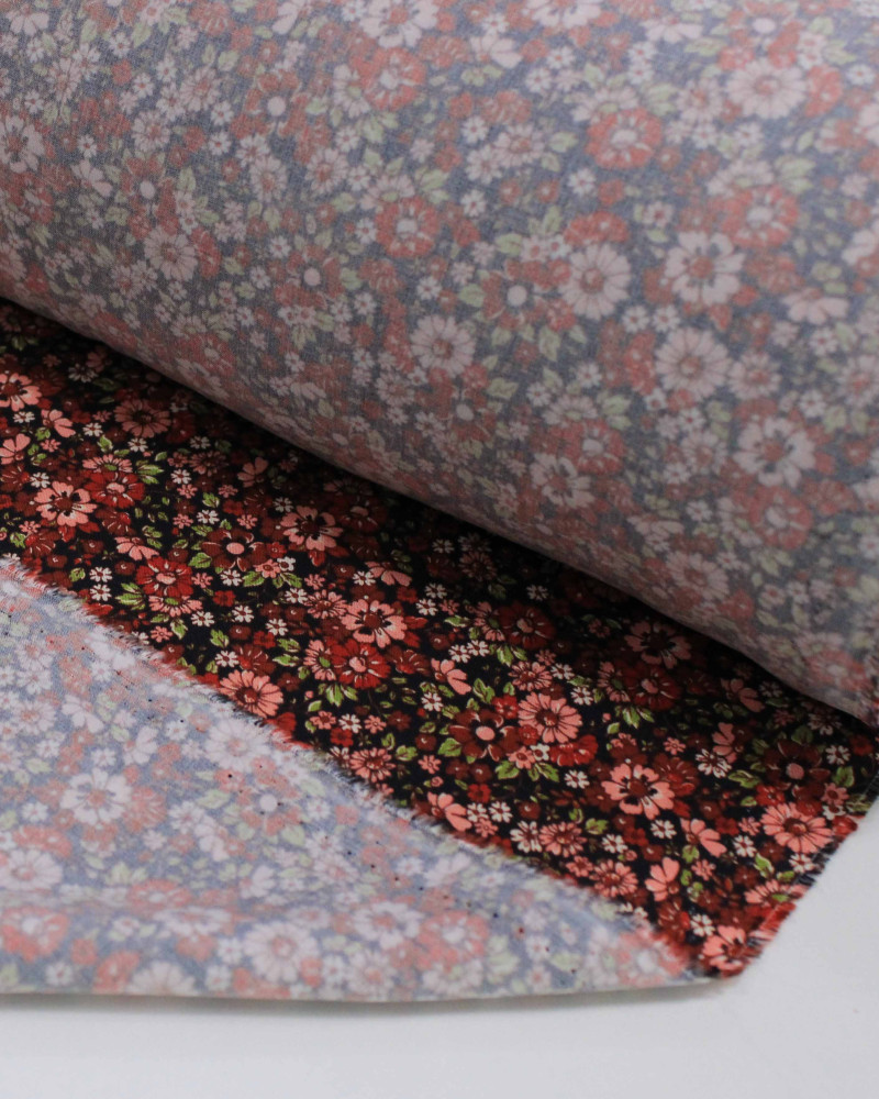 Tecido Viscose Premium Campo Floral Colorido e Preto