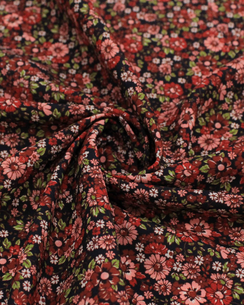 Tecido Viscose Premium Campo Floral Colorido e Preto