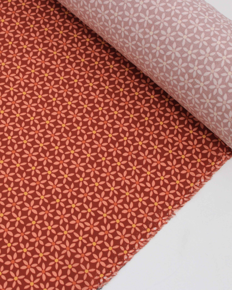 Tecido Viscose Premium Tapete Floral Amarelo Queimado, Rosé e Marsala