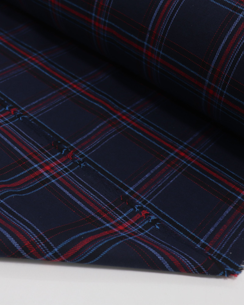 Tecido Flanela Mista Multi Quadriculado Vermelho, Preto e Tons de Azul