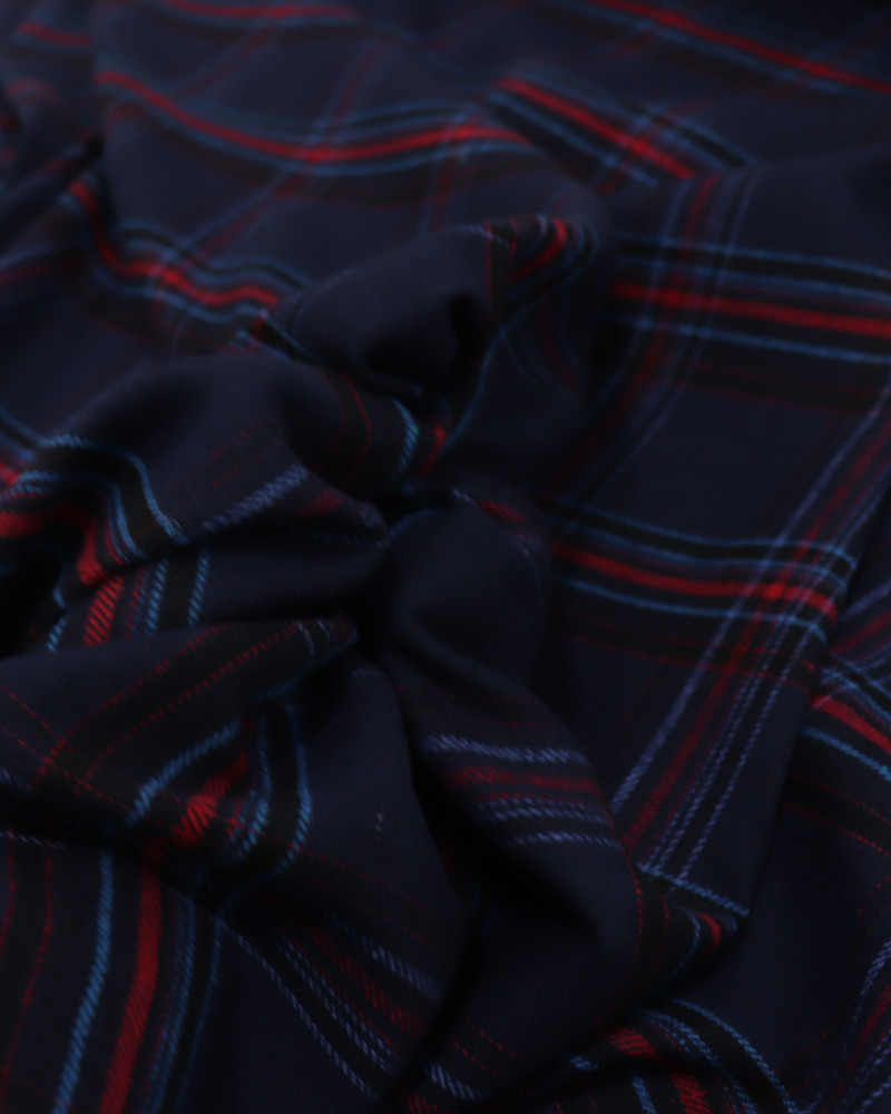 Tecido Flanela Mista Multi Quadriculado Vermelho, Preto e Tons de Azul