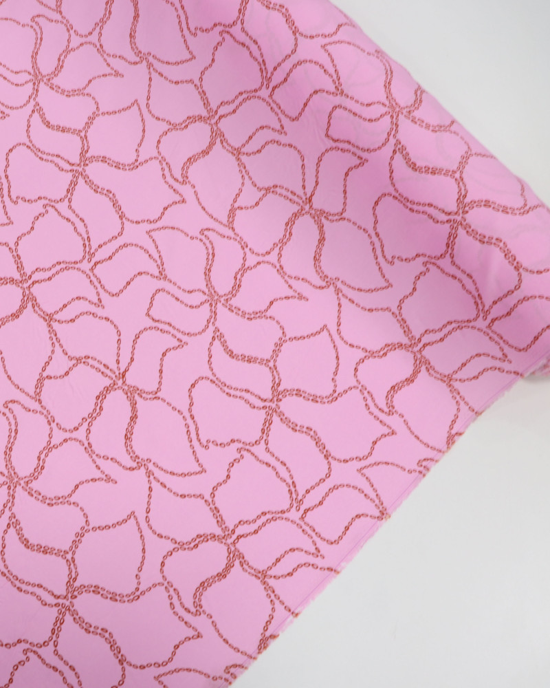 Tecido Viscose Tapete Floral Abstrato Vermelho e Rosa