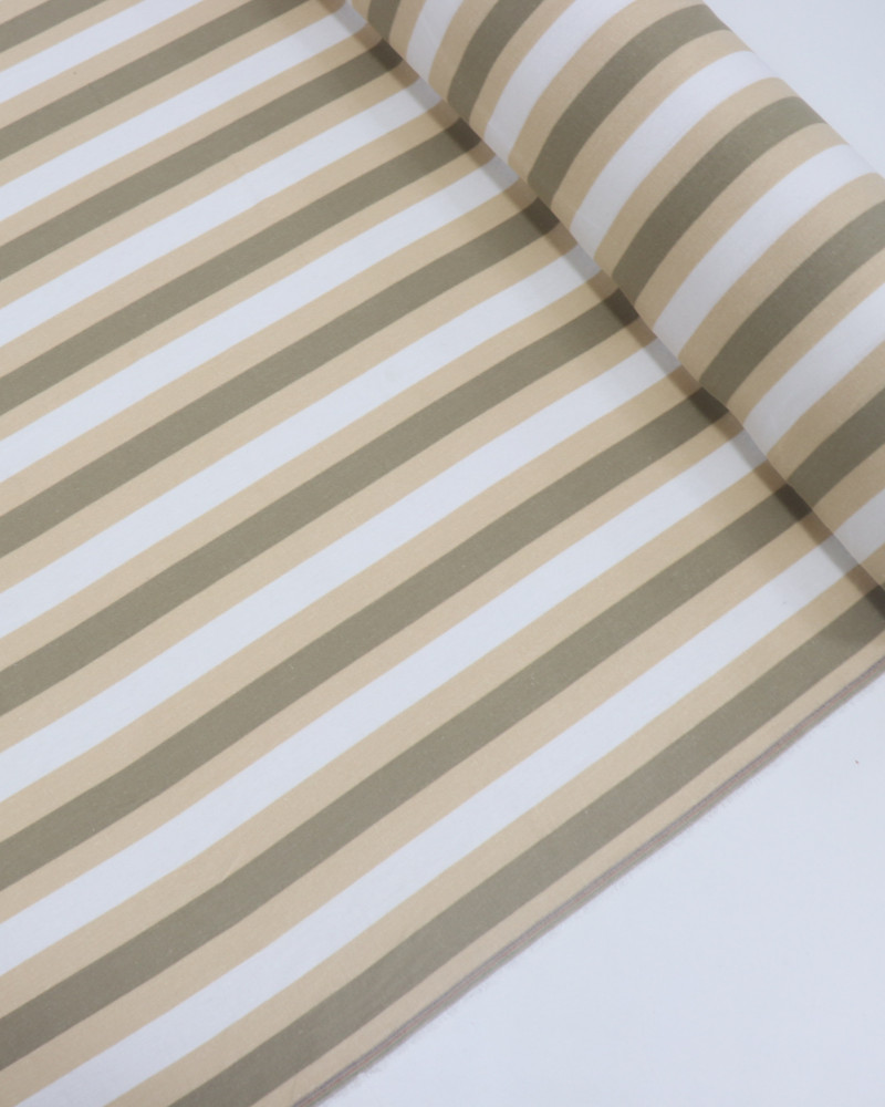 Tecido Linho Misto Estampado Listras Verde, Bege e Offwhite (COM DETALHES)