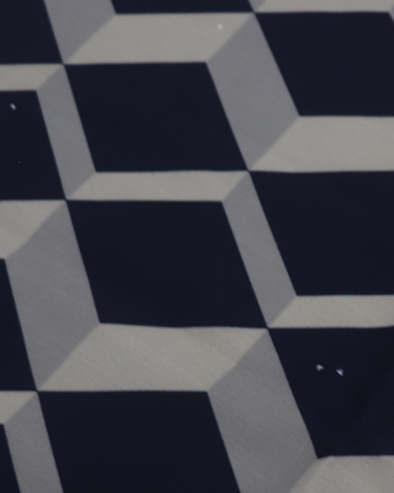 Tecido Viscose Italiano Geométrico 3D Cinza e Azul Marinho (COM DETALHES)