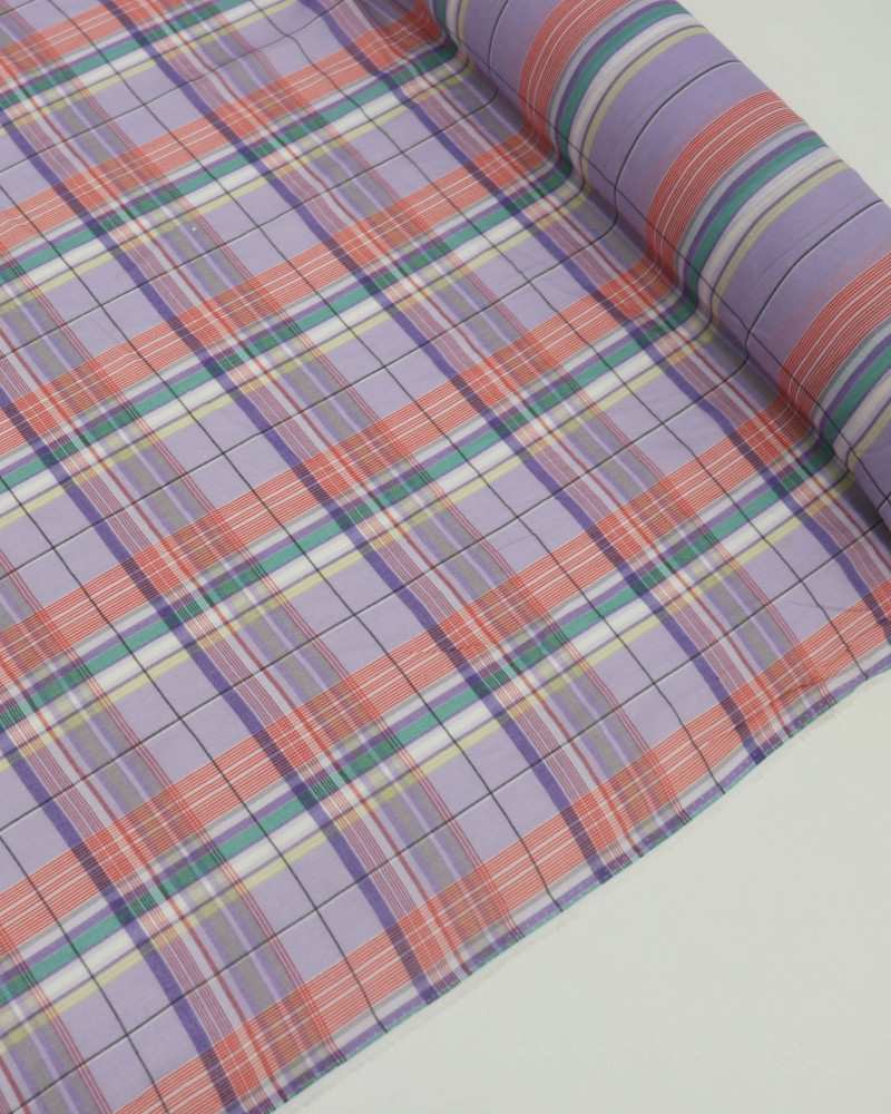 Tecido Cambraia Multi Quadriculado Colorido e Lilás (COM DETALHES)