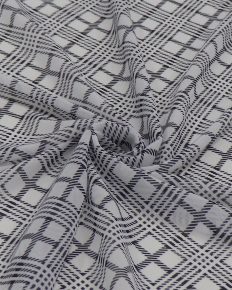 Tecido Crepe Chiffon Italiano Multi Quadriculado Diagonal P/B (COM DETALHES)