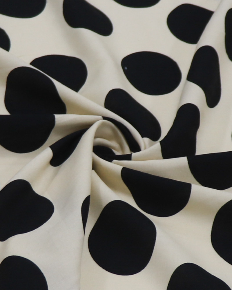 Tecido Viscose Macro Poá Preto e Creme (COM DETALHES)