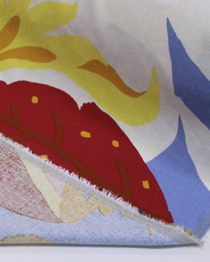 Tecido Linho Misto Estampado Macro Folhas Abstratas Tons Quentes