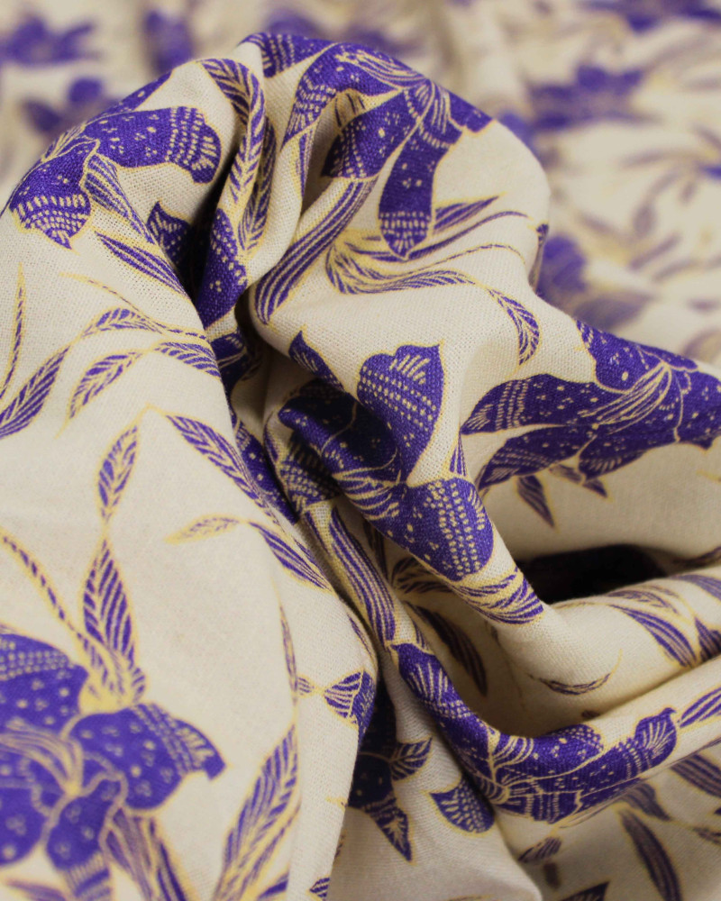 Tecido Linho Misto Premium Campo de Lírios Roxo e Creme