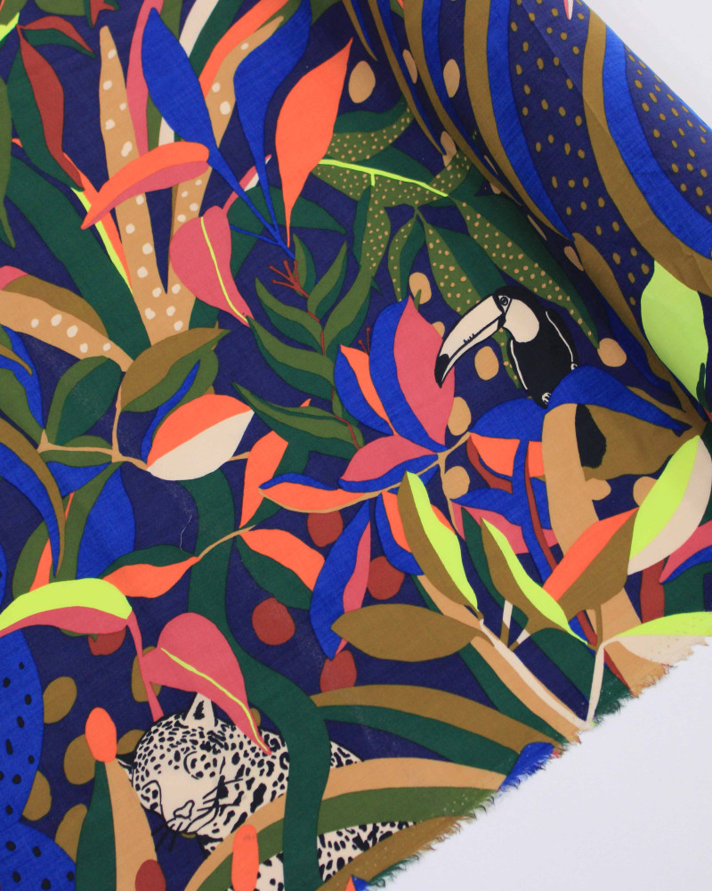 Tecido Tricoline Premium Onças e Tucanos Colorido