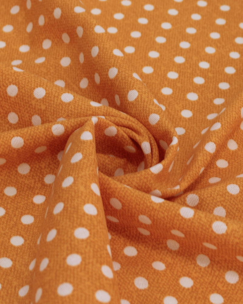 Tecido Linho Misto Estampado Micro Poá Branco e Tons de Laranja