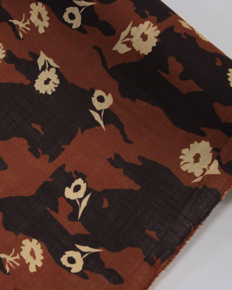 Tecido Linho Misto Premium Flores Abstratas Creme e Tons de Marrom