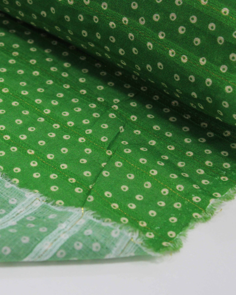 Tecido Cambraia Premium Micro Geométricos Irregulares Listrado com Lurex Creme e Verde