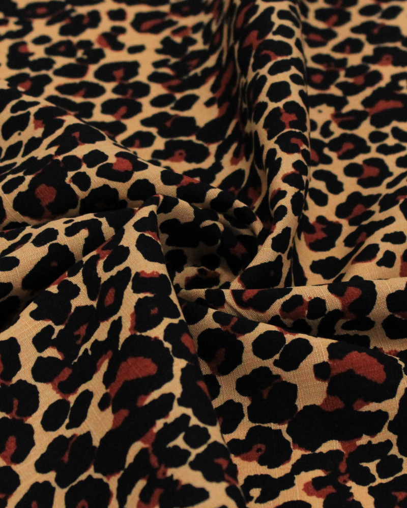 Tecido Viscose Texturizada Animal Print Preto, Terracota e Argila