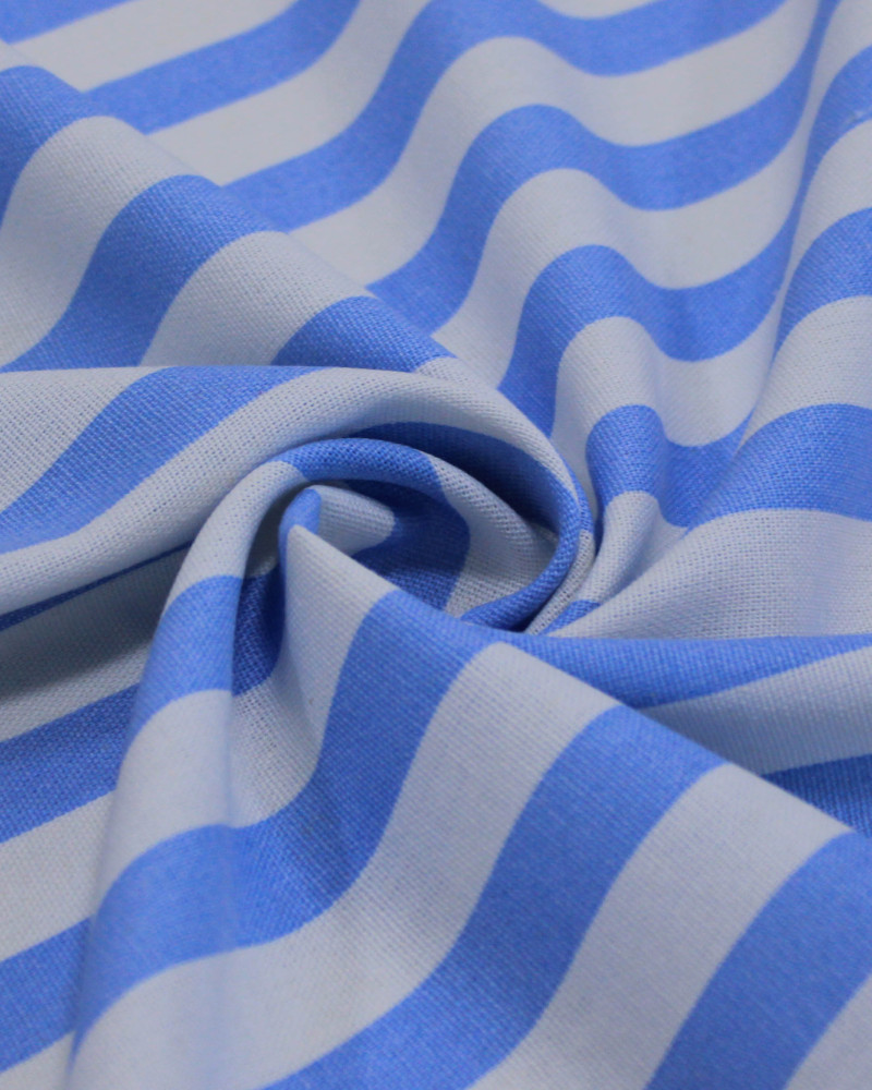 Tecido Linho Misto Estampado Listrado Azul e Branco