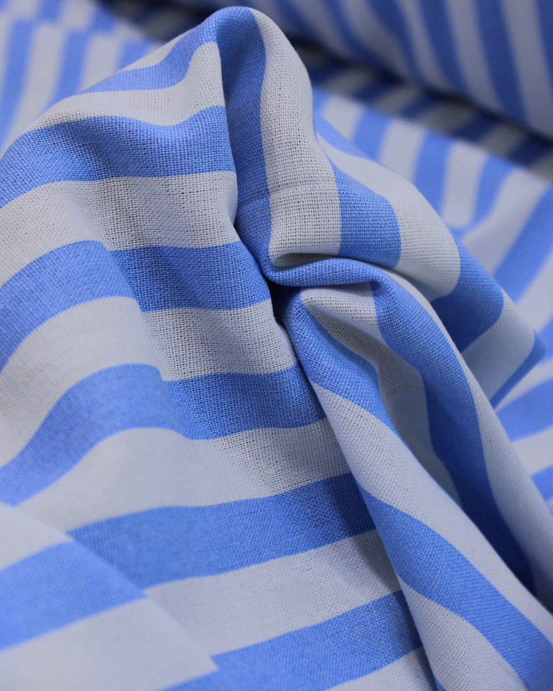 Tecido Linho Misto Estampado Listrado Azul e Branco
