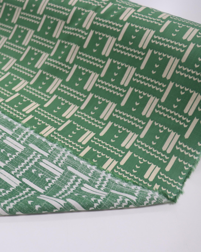 Tecido Viscose Texturizada Geométrico creme e Verde