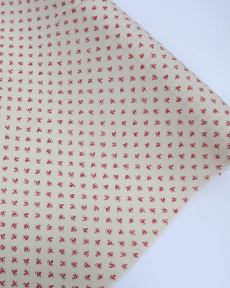 Tecido Viscose Texturizada Estampa Vintage Vermelho e Creme