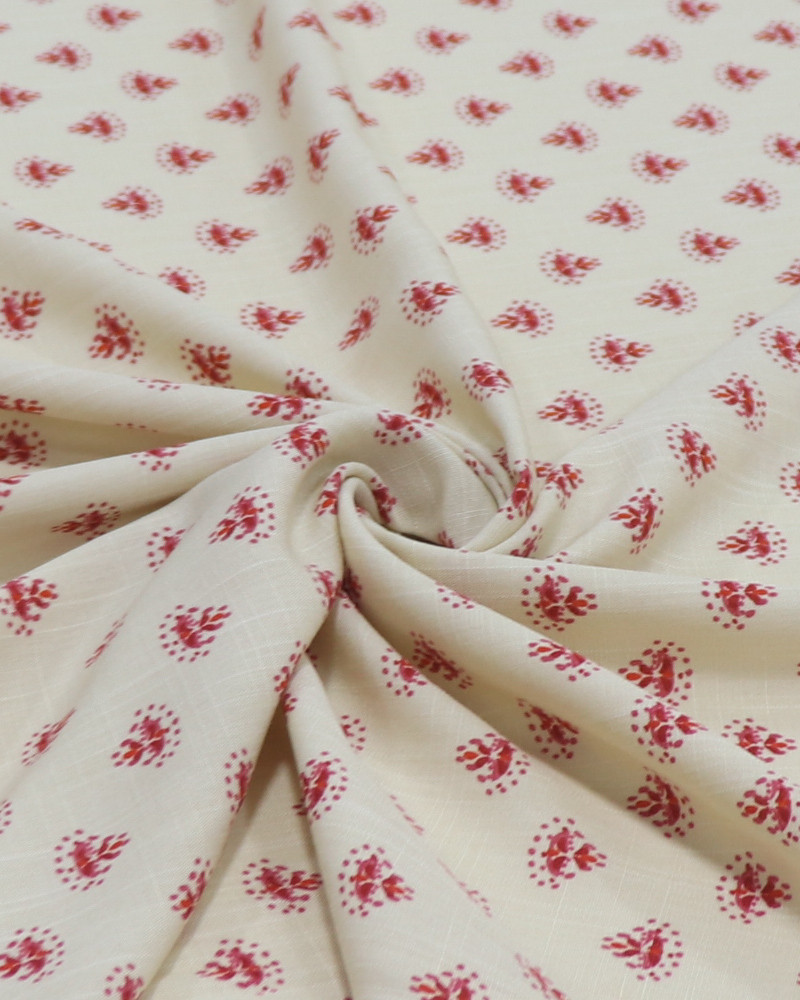 Tecido Viscose Texturizada Estampa Vintage Vermelho e Creme