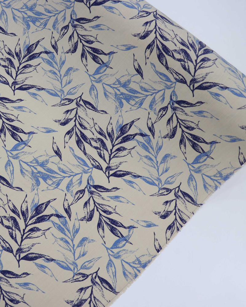 Tecido Viscose Texturizada Ramos Tons de Azul e Vanila
