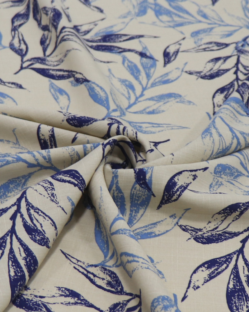 Tecido Viscose Texturizada Ramos Tons de Azul e Vanila