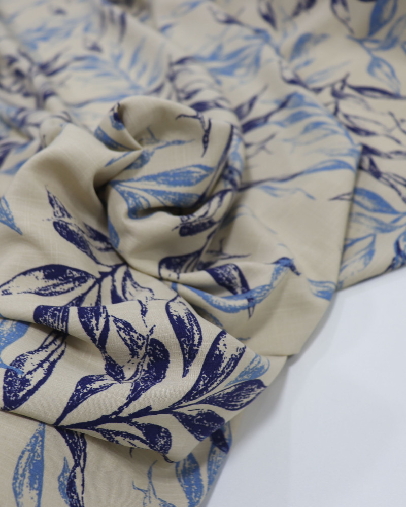 Tecido Viscose Texturizada Ramos Tons de Azul e Vanila