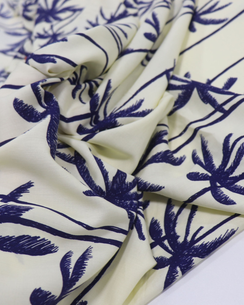Tecido Viscose Palmeiras Azul Marinho e Creme