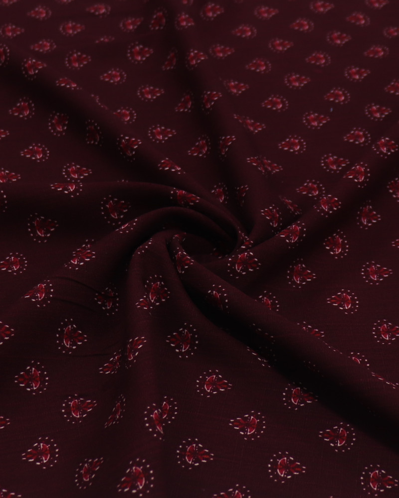 Tecido Viscose Texturizada Estampa Vintage Vermelho e Borgonha