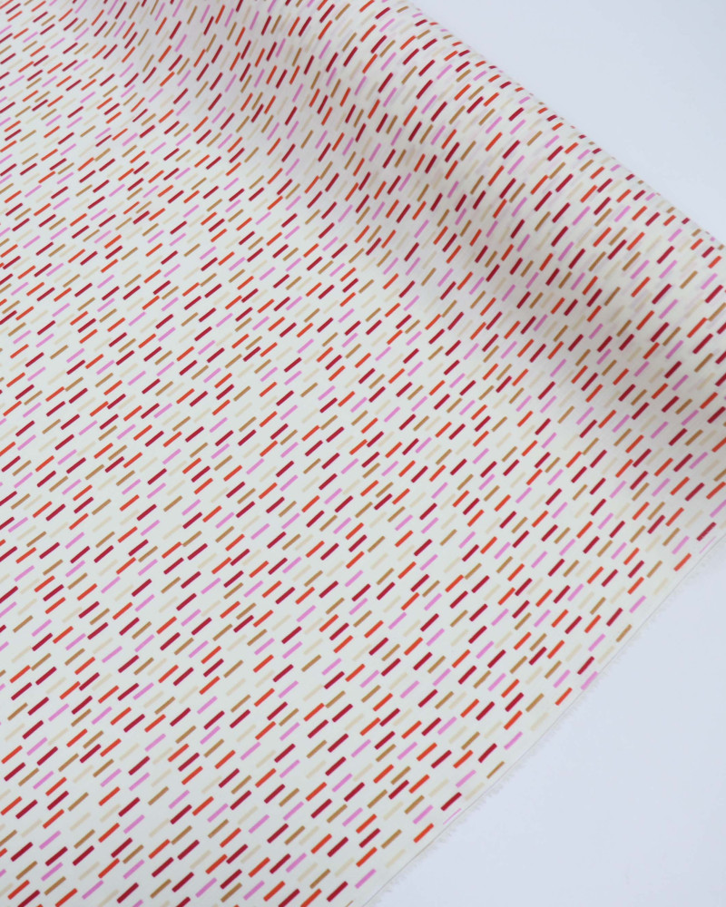 Tecido Viscose Texturizada Riscos Vermelho, Rosa e Bege