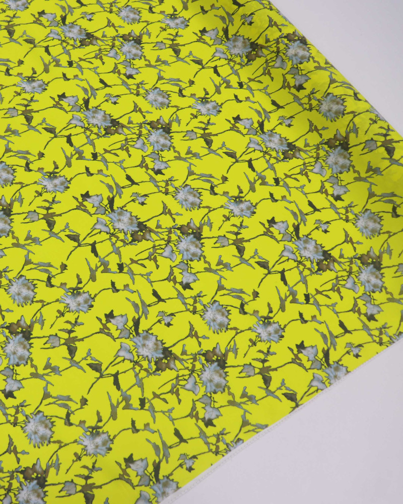 Tecido Crepe de Viscose Italiano Ramos Abstratos Amarelo