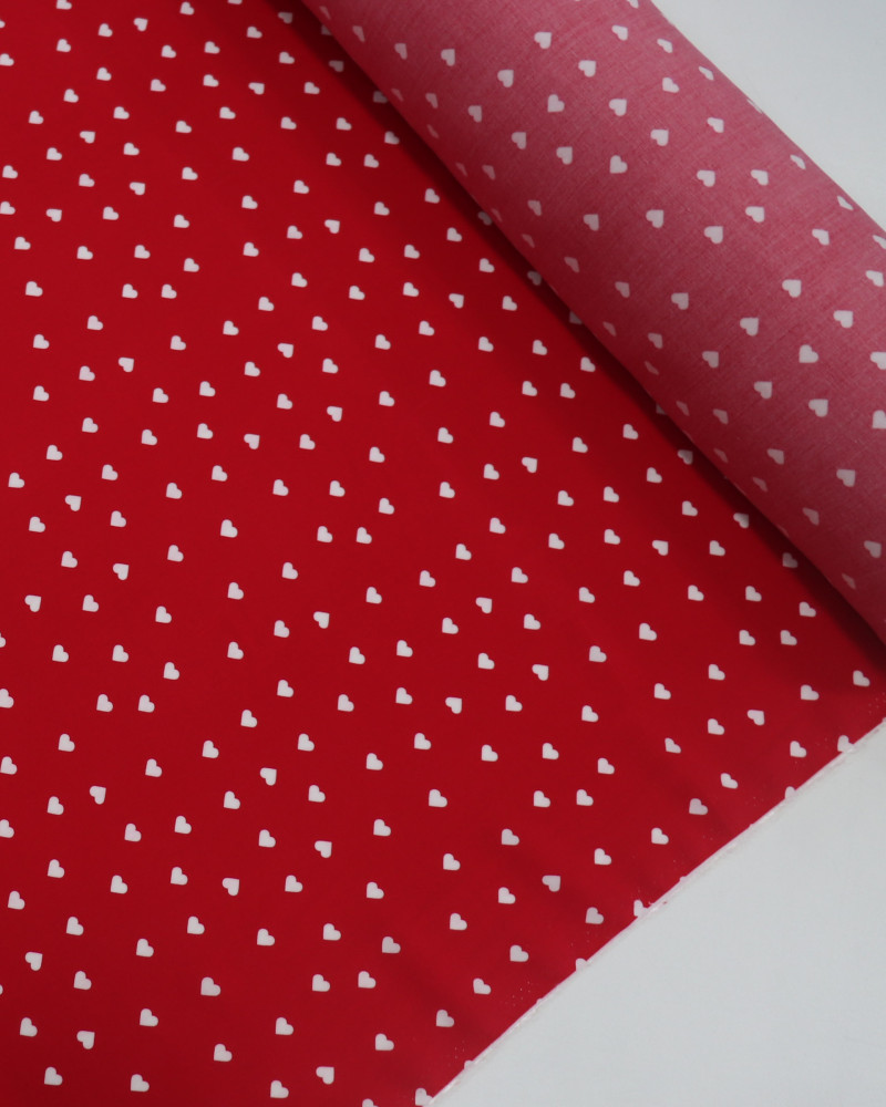 Tecido Viscose Micro Corações Branco e Vermelho